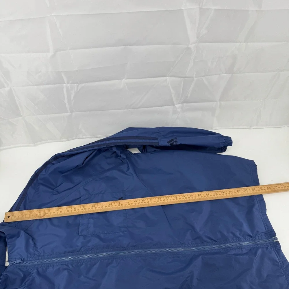 Adidas Windbreaker Jacket Mens Large Blue Full Zip Packable Hood‎ Mesh Lined